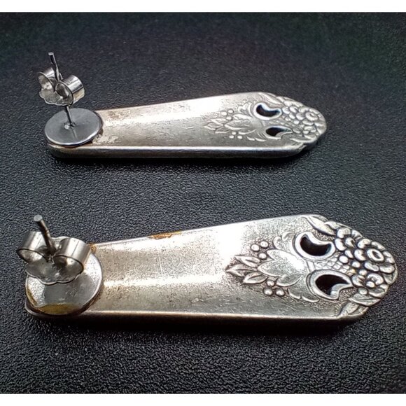 Silverware Earrings Vintage Pair Pierced 1.5 Inch Flower Motif Flatware Jewelry - Picture 10 of 16